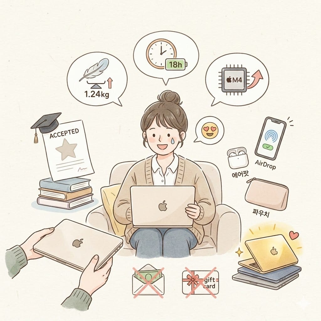 조카 대학 입학 선물로 맥북에어 사줬는데 반응이 이랬습니다