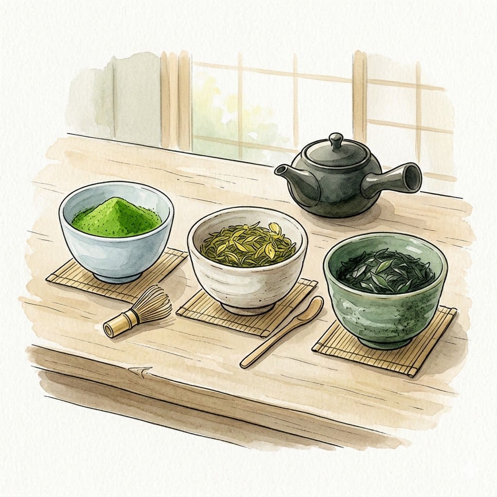 일본식 녹차 종류 3가지 센차 말차 교쿠로