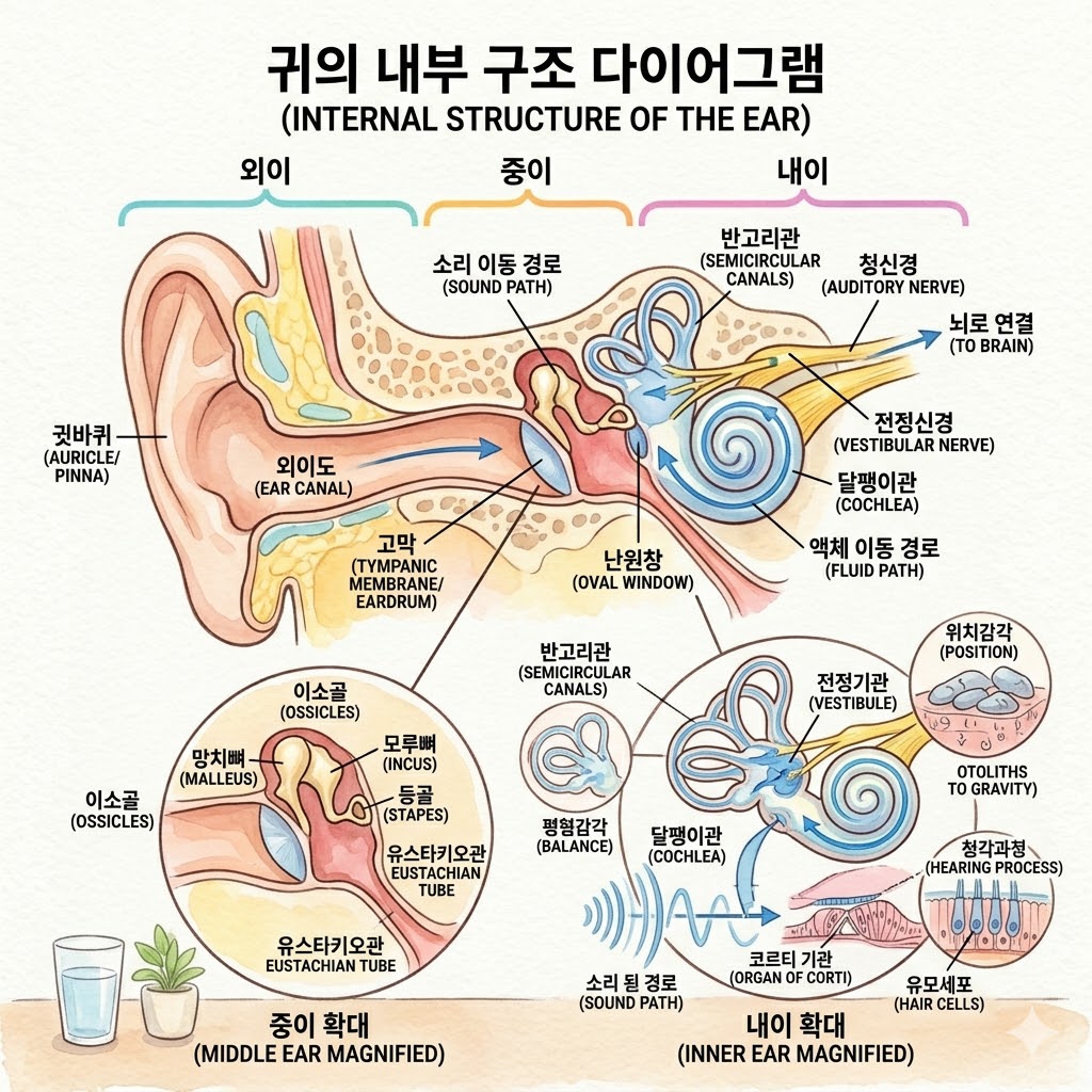 메니에르병 내림프수종 발생 부위 내이 구조도