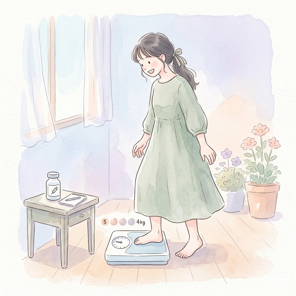 마운자로 5주차 후기와 4kg 감량 결과, 부작용을 설명하는 이미지