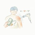 체외충격파 시술 장면과 집중형 방사형 장비 차이를 설명하는 이미지