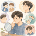 매부리코 미남 디시 후기 분석 — 측면 45도에서 본 남성 매부리코 라인과 얼굴형 비율 비교 일러스트