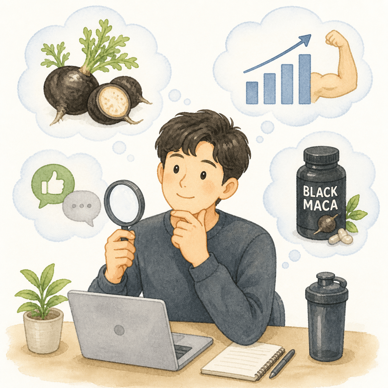 블랙마카 분말과 캡슐 제품을 비교하는 이미지