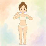 귀여운 단순 플랫 카툰 인물이 목 겨드랑이 사타구니의 림프절 위치를 가리키는 장면