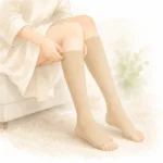 다리에 의료용 압박스타킹을 착용한 여성의 종아리 클로즈업 사진