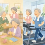 시니어클럽과 운동센터를 비교하는 60대 어르신 활동 장면 사진