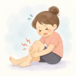 종아리 근육 경련으로 바닥에 앉아 다리를 꽉 잡고 있는 사람의 모습