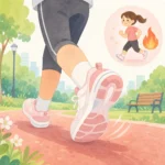공원 트랙에서 달리기 중인 초보 러너의 운동화 클로즈업, 달리기 효과와 칼로리 소모 이미지