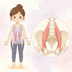 장요근 위치를 보여주는 인체 골반·척추 해부학 일러스트