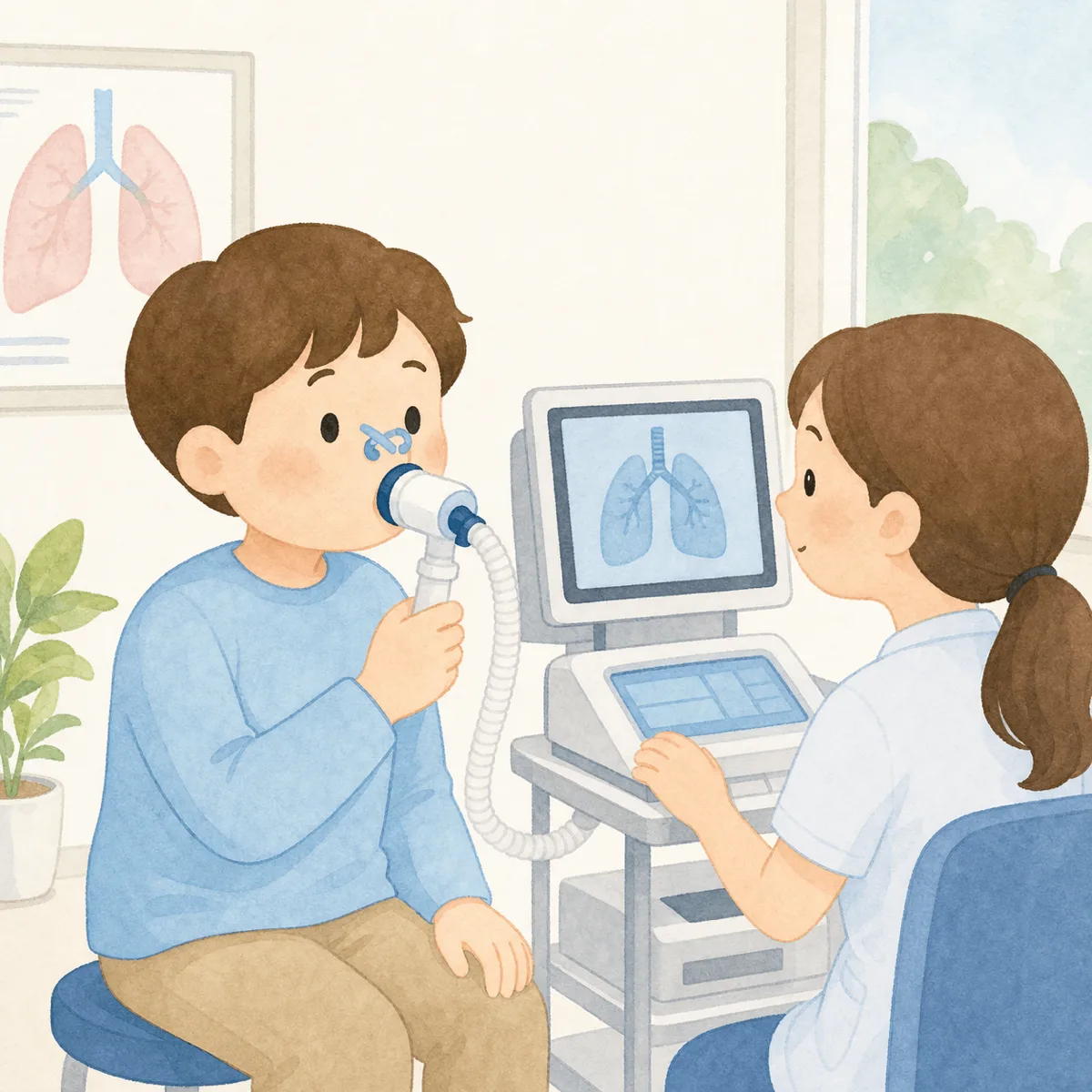 만성폐쇄성폐질환(COPD) 환자가 폐 기능 검사를 받고 있는 모습