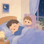 잠든 사람의 코골이와 수면 중 호흡 상태를 살피는 모습