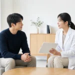 머리 손상 뒤 증상과 대응을 의료진에게 상담하는 성인