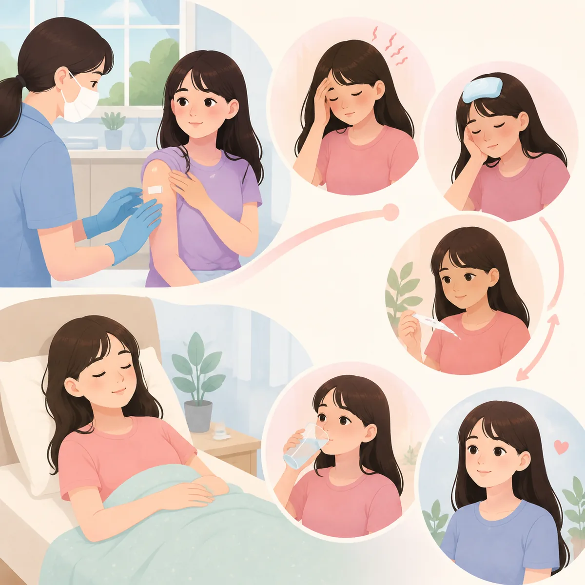 청소년 자궁경부암 예방접종 접종 당일과 이후 흔히 나타나는 반응