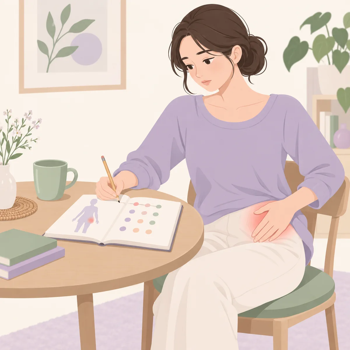 여자 왼쪽 골반 통증 통증을 기록해 원인을 좁히는 방법