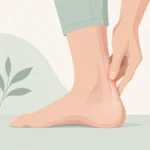 발뒤꿈치 뒤쪽 힘줄 부위를 손으로 짚고 있는 모습